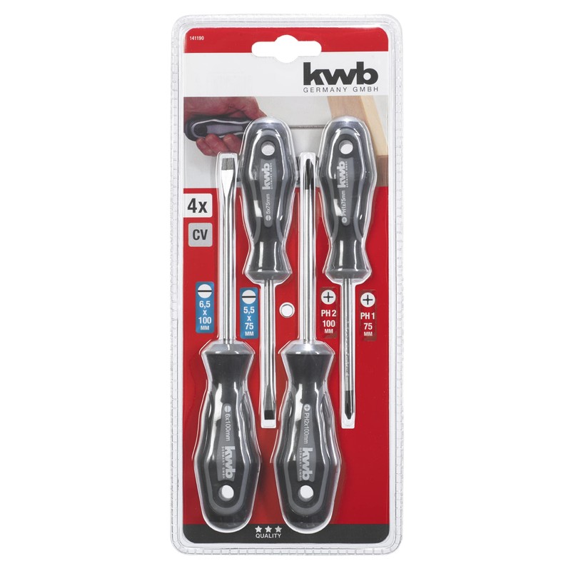kwb Screwdriver Set of 4 with Magnetic Tip, Extra Hardened,
