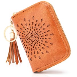 APHISON RFID Credit Card Holder Zipper Card Case Keychain Small Wallet for Women 1927 BROWN