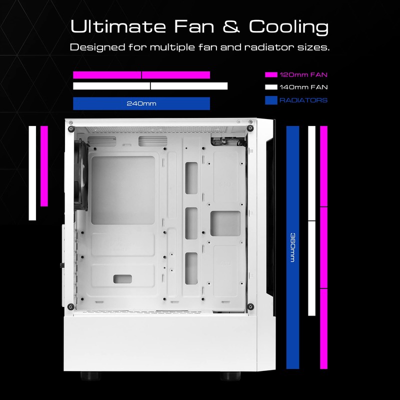 GAMDIAS White RGB Gaming ATX Mid Tower Computer PC Case