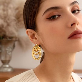 YUJIE Gold Link Earrings for Women 18K Long Geometric Link Dangle Earrings Jewelry