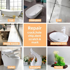 CTUYSY Porcelain Sink Repair kit White, Enamel, Fiberglass, Ceramic Sink, Tub Tile Toilet Shower Kit,Porcelain Sink chip Filler Acrylic Bathtub Repair Kit for Cracks Chips Dents Holes