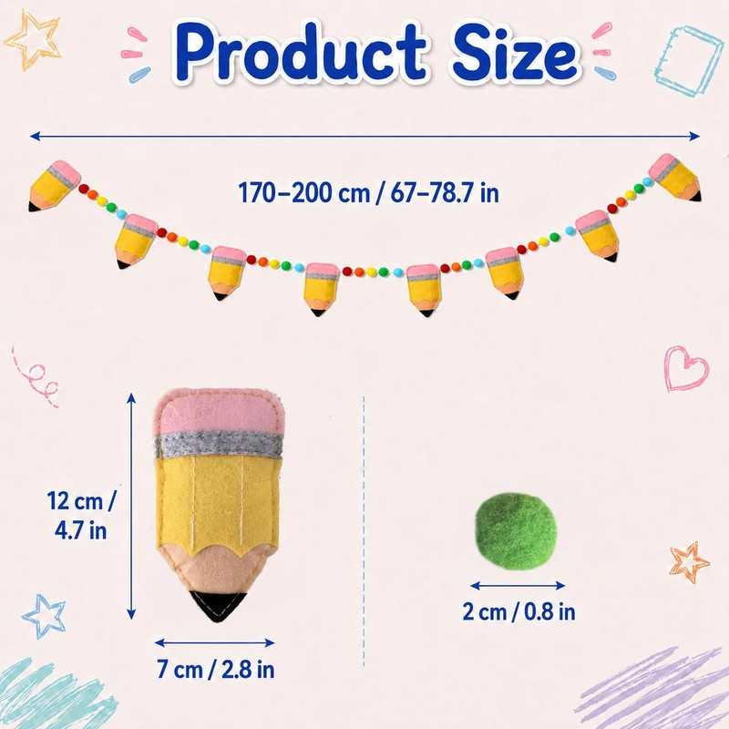Back to School Classroom Garland Felt Pencil Pom Pom Hanging