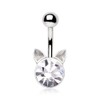 Pierced Owl 14GA 316L Stainless Steel CZ Crystal Cat Head
