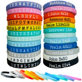 Truthful Lips WWJD Memory Verse Rubber Bracelets - 12 Pack What Would Jesus Do Silicone Wristbands for Monthly Scripture Learning (Large (8.25))
