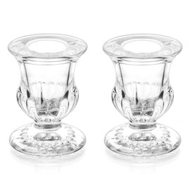 Romadedi Glass Taper Candle Holders - Clear Small Candlestick Holder Bulk, Thicker Glass Candle Sticks Set for Wedding Christmas Party Dining Table Table Centerpiece Decor, 2Pcs
