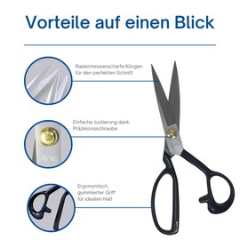 ATG® Sattler – Tailor's Scissors – Precision and Comfort in Every Cut | Fabric Scissors | Stainless Special Steel | Tarpaulin Scissors | Ergonomic Rubberised Comfort Grip (Length 23 cm) | PVC Scissors