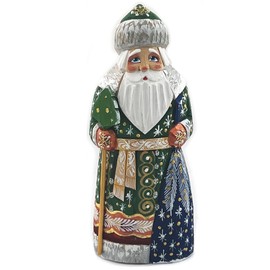 Needzo Wooden Hand Carved and Painted Russian Santa Claus Statue Figurine, Santa with a Bag of Goodies, Christmas Decoration 6 3/4 Inch, Green