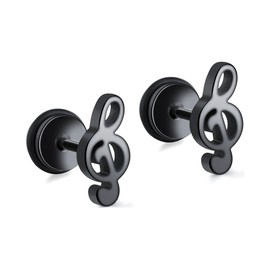 Xusamss Punk Piercing Music Earrings Stainless Steel Note Stud Earrings(Black)