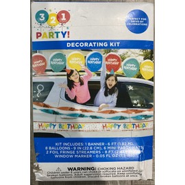 PartyDeco Party Deco KIT 18 PCs 6' HAPPY BIRTHDAY BANNER, 2 STREAMERS 6 HATS 8 BALLOONS