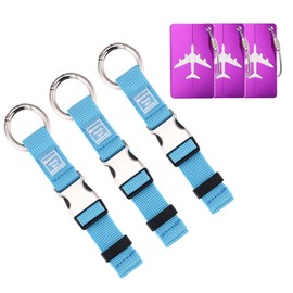 3 correas de equipaje resistentes para añadir una bolsa, 3 unidades, etiquetas de equipaje con tarjeta de identificación, cinturón de equipaje de mano, correas de veliz, cinturones de viaje, accesorios de viaje (azul)
