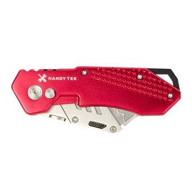 Handy Tek Quick Change Blade Razor Knife, 1 Folding Utility Knife - Includes 1 Sharp Blade, 19 mm Wide, Red Stainless Steel Box Cutter, Lock-Back Design, Heavy-Duty - Restaurantware