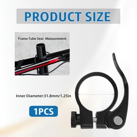 Bicycle Seat Clamp with Quick Release, Aluminium Alloy Seat Clamp, Seat Clasp, Quick Release, Secure Hold and Easy Installation for Mountain Bike, Road Bike, Folding Bike, 31.8 mm, Black