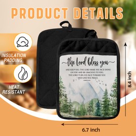 GOOZHO Christian Pot Holders with Pockets, The Lord Bless You and Keep You Bible Verse Religious Oven Pot Holders Heat Resistant Oven Mitts Hot Pads for Kitchen Baking Cooking