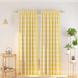 NATUS WEAVER Cotton Curtains Yellow and White Buffalo Gingham Check Curtain Panels 95 inches Long Living Room Drapes Plaid Checker Kitchen Bedroom Window Treatment Set 2 Panels Rod Pocket