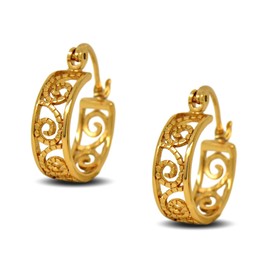 Blue Diamond Club 18ct Gold Filled Small Filigree Hoop Earrings for Women 17mm