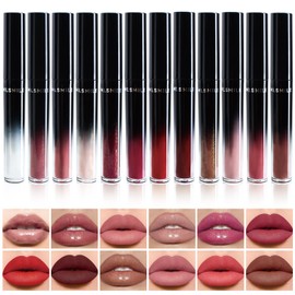 MLSMILE 12PCS Lip Gloss Set, Shiny & Matte liquid lipstick, Long-Lasting Lip Glaze for Women & Girls, Non-Sticky Lip Makeup Kit with Hydrating Formula, Birtiday Gift (5 Shiny + 7 Matte)