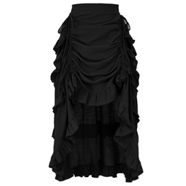 OFOKEDA Women's Medieval Gothic Steampunk Victorian Asymmetrical High Low Skirt Pirate Skirt(2022061BK,L)