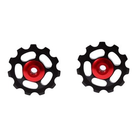 11T Jockey Wheel Bike Rear Derailleur Pulley, 2pcs Aluminum Alloy 11T CNC MTB Road Mountain Bike Derailleur Jockey Wheels Derailleur Pulley Guide Bearing replacement for ycle Black/Red/ Golden/Si