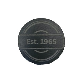 1965 Round Slate Coaster Stamp Shape – 60th Birthday Gift for Men or Women – Round Laser Engraved Stone Drink Mat – Funny Gift Idea – Vintage Born in 1965 Design