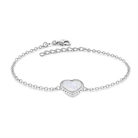 Tuscany Silver Rhodium Plated Floating Cubic Zirconia Stones Heart Bracelet of 19 cm/7.5-inch