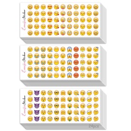 WUSANNA 24 Sheets Emoji Sticker Smiley Smiley Sticker Small Kids Notebook Decoration Emoticon Sticker Stamp Cartoon Printer Paper Inspirational Stickers Reward Stickers