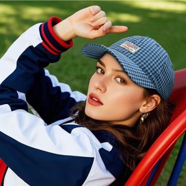 Clakllie Plaid Baseball Cap for Women Men Adjustable Golf Dad Hat Unstructured Trucker Ball Caps Summer Vintage Plaid Hats,BSSC2404-Blue