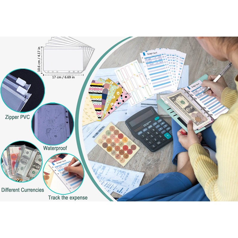 GINMLYDA Budget Binder Money Saving Wallet, 28pcs A6 Savings Binder