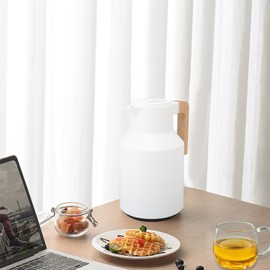 35 Oz Thermal Coffee Carafe, Double Wall Vacuum Thermo with Wooden Handle 1 Liter Hot Water Tea Pot Beverage Pitcher Coffee Dispenser (25.5x14.3cm/10.04x5.63in)(White)