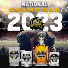 Heritage Pewter Michigan Wolverines 2023 CFP National Champions Beer Stein Glass | 15 Ounce German-Style Beer Glass | Intricately Crafted Metal Pewter Alma Mater Inlay