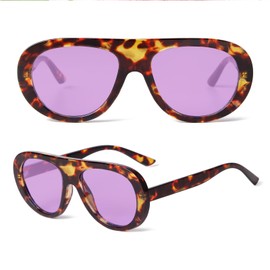 CZDLDNXS Tortoise Shell Retro Aviator Sunglasses for Women Men Trendy Oval Purple Sunglasses Chunky Tinted 70s Pilot Glasses (tortoise shell frame/purple lens)