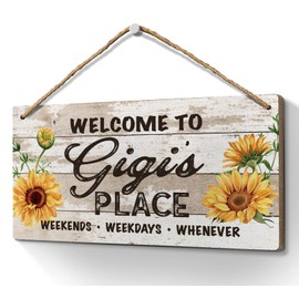 Heuhuww Gigi Gifts for Grandma,Welcome to Gigi's Place Sign 6x12 Inch,Retro Vintage Welcome Sign with Sunflower for Grandma,Front Door Porch Home Decor Gifts for Gigi