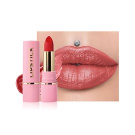 Glitter Lipstick Red, Metallic Shimmer Lip Gloss, Hydrating Glitter Lipstick Waterproof Durable, Highly Pigmented Non-Stick Cup Diamond Sparkly Silky Lip Tint Balm Makeup Gifts for Women 04