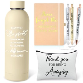 Funnymoom 6 Pcs Employee Appreciation Gift Set 17 oz Stainless Steel Frosted Water Bottle Makeup Bag Notebook Ballpoint Pens Graduation Thank You Gift for Teacher Nurse Colleague Social Worker(Yellow)