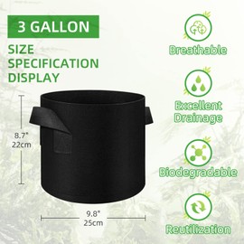 LITLANDSTAR 20 Pack 3 Gallon Plant Grow Bags, Breathable Felt Non-Woven Aeration Fabric Plant Grow Pots, Garden Planting Containers for Nursery Vegetable Flower Grow Bags with Handles (9.8x8.7inch)