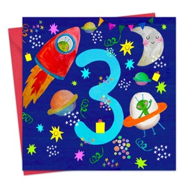 Twizler 3rd Birthday Card for Boys - Space Rocket - Age 3 Year Old Childrens Happy Birthday Card for Boy - Son - Grandson