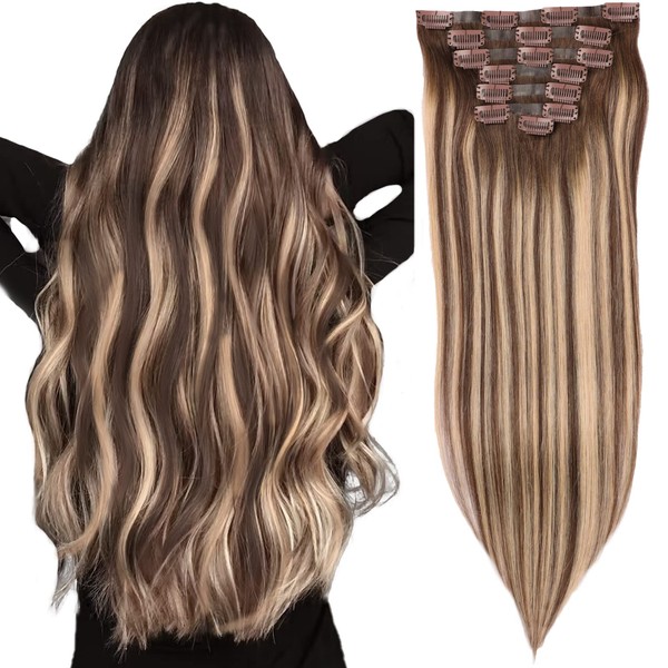 DIYOMO Seamless Hair Extensions Real Human PU Clip in Hair