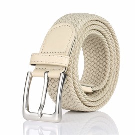 BSLLNEK Elastic Braided Belt, 1 3/8", Woven Stretch Belt for Golf Casual Jeans Shorts Pants (Beige, Medium (33-36" Waist))