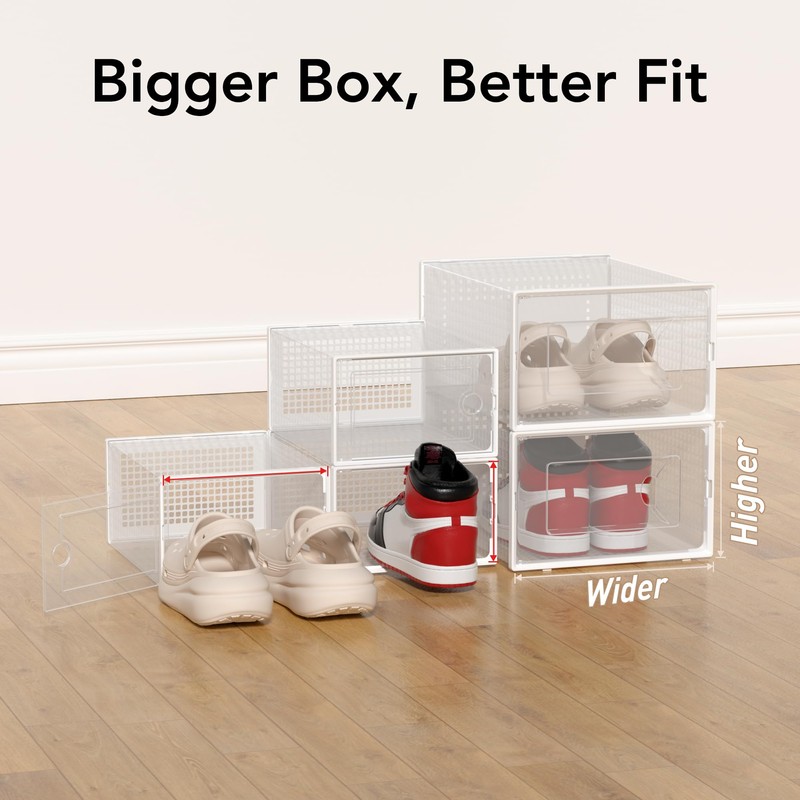X-Large Shoe Storage Box, 15 Pack Clear Plastic Stackable Shoe