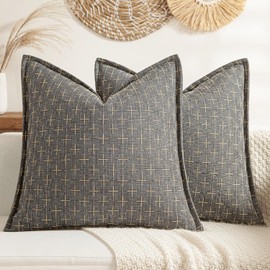 MIULEE Decorative Burlap Linen Throw Pillows Covers 24x24 Inch Dark Grey Vintage Euro Pillow Covers Outdoor Modern Farmhouse Pillowcase Woven Textured Cushion Cases for Couch Sofa Bed Livingroom