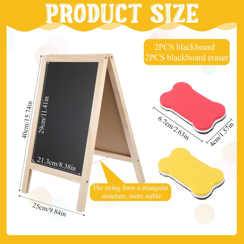 2 Pcs Chalkboard Easel, with 2 Erasers, 15.7x9.8 in Tabletop