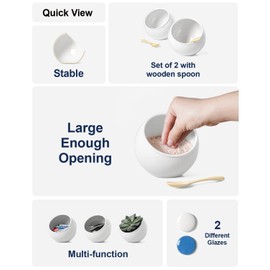 LE TAUCI Salt Pig, 12 Oz Ceramic Salt Cellar Set with Wooden Spoons, 4.8 Inch Salt Crock, Fit a Large hand, Wide-Mouth Salt Box, Salt and Pepper Shaker, Set of 2, Ceylon Blue