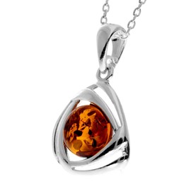 SilverAmber Jewellery - 925 Sterling Silver & Genuine Baltic Amber Celtic Pendant - GL2038C
