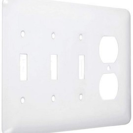 TayMac WRW-TTTD Maxi/Princess Metallic Wallplate with Three Toggle, One Duplex, Four Gang, White Smooth
