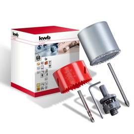 kwb 6-Piece Hole Saw Set Diameter 68 mm with Good Cutting Performance, Long Life, 68 mm Standard Size and Pilot Drills for Socket Work