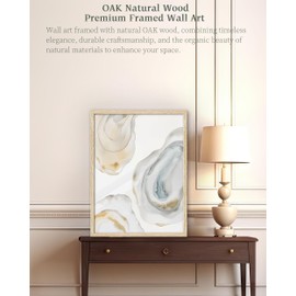 iHery Natural OAK Wood Abstract Coastal Oyster Framed Wall Art, 12x16 in Hamptons Style Beach House Decor Watercolor Canvas Wall Art, Serene Shell Artwork Set of 1 For Bedroom Living Room Bathroom