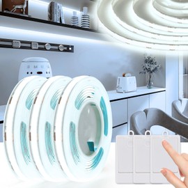 OMIKA 3 Pack COB LED Strip Lights, 3.3ft 320 LEDs Battery LED Strip Lights, Flexible Cuttable Wireless Click Light for Cabinet, Bedroom, Desk, Kitchen, Bedroom,6000K Cool White