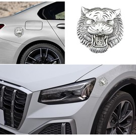 2p Metal Tiger Face Emblem Retro Car Badge Fit for KIA Camaro,Roaring New Sticker (Silver)