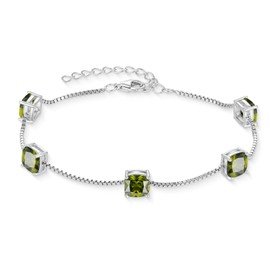 Inpasne Peridot Bracelet for Women 925 Sterling Silver Princess Cut Link Bracelet August Birthstone Jewelry Gifts for Her