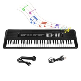 M SANMERSEN Kids Music Piano Keyboard, 61 Keys Piano Keyboard Toys with Microphone Portable Mono Electronic Piano Keyboard Teaching Piano Toy Gift for Beginners Boys Girls Ages 3-12, Black