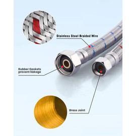 iVIGA 48-Inch Faucet Supply Lines: Braided Stainless Steel Flexible Faucet Hose Connector - 3/8" Compression x 1/2" FIP Water Supply Lines for Kitchen Bathroom Sink Faucet 2pcs